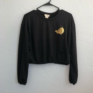 Black Cropped Sweater with Banana Decal